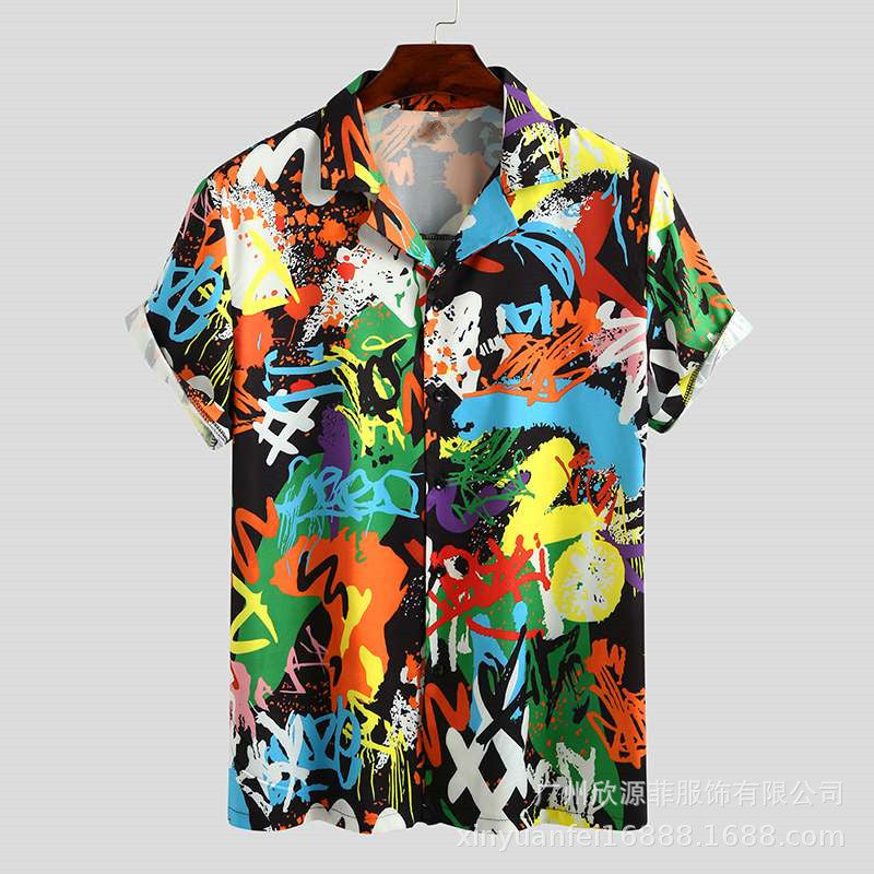 Men's Short Sleeve Printed Hawaiian Shirt for Summer