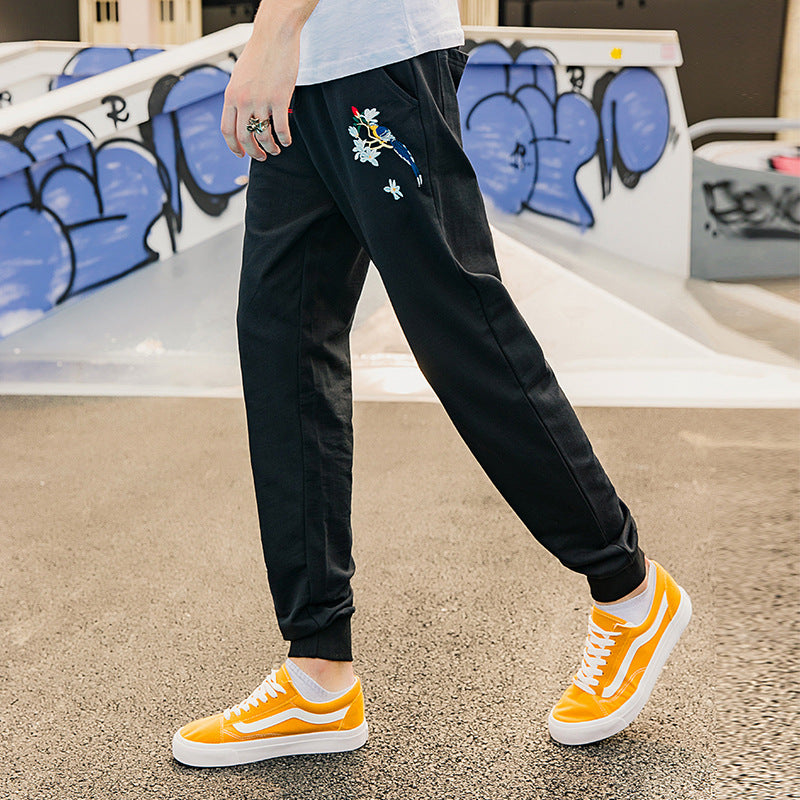 2019 New Trendy Embroidered Cotton Jogger Pants for Men