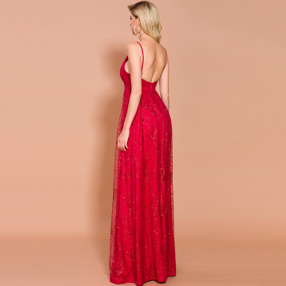 Evarisluxe Elegant V-Neck Backless Party Dress