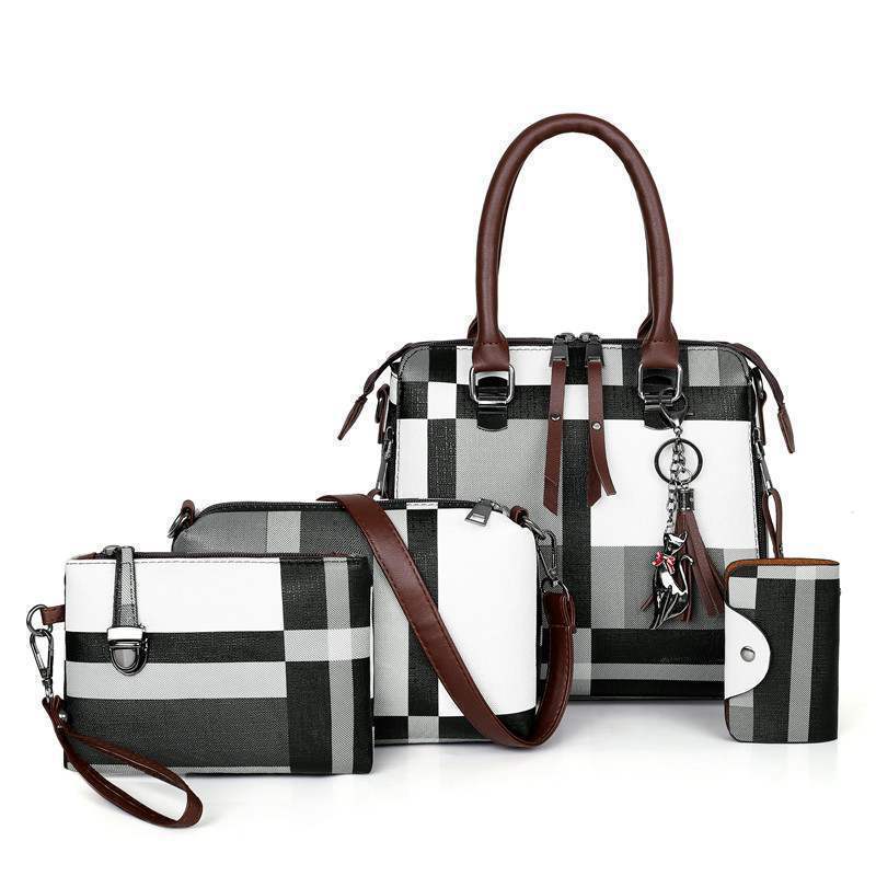 Fashionable Women's 3-Piece Color-Block Handbag Set