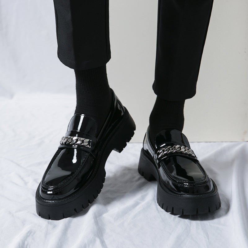Glossy Patent Leather Thick Sole Casual Loafers