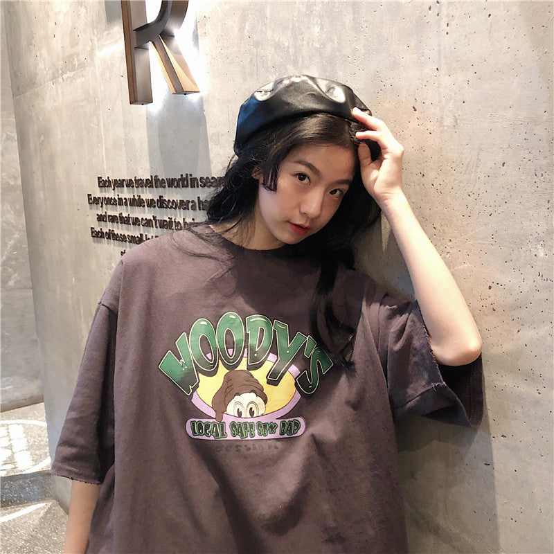 Loose-Fit Summer T-Shirt for Women with Cartoon Print