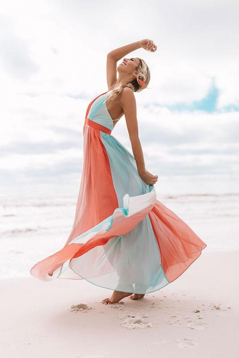 2021 Spring/Summer New Sexy Deep V Rainbow Dress