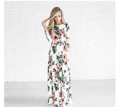 Spring Summer Long Sleeve Floral Print Dress