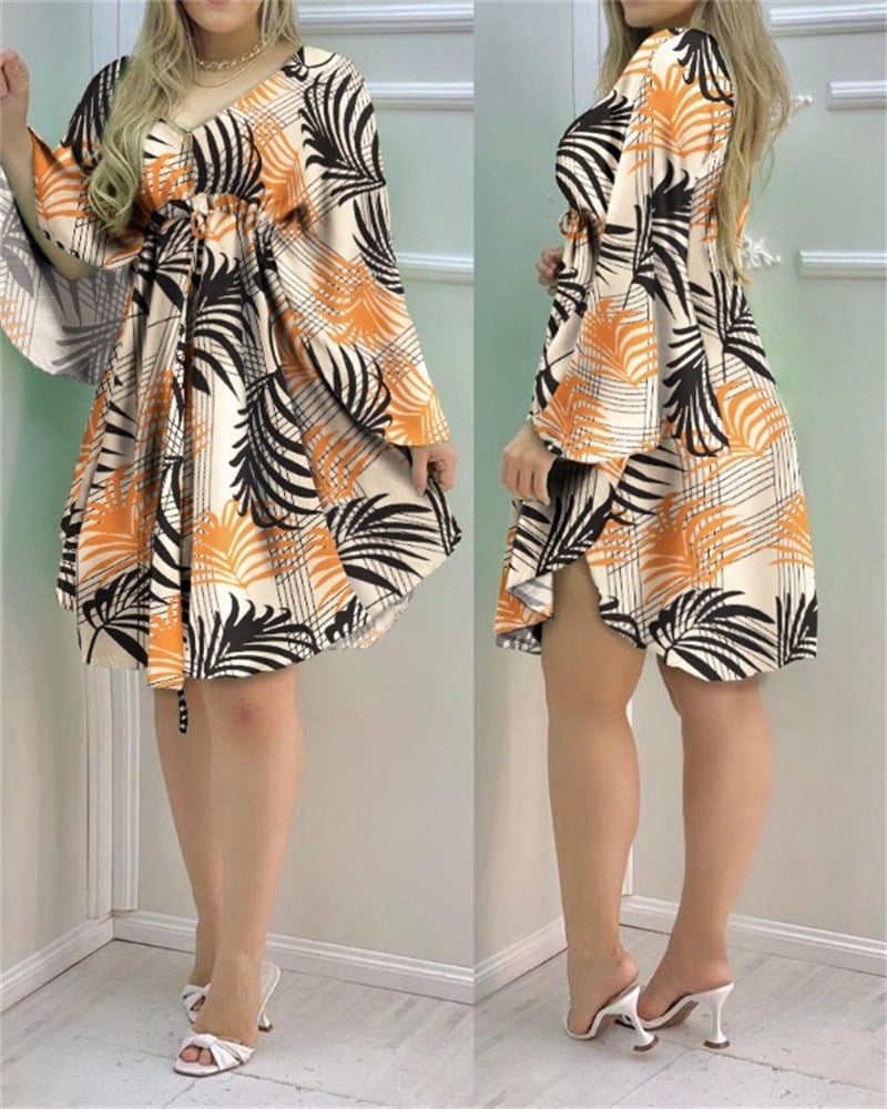 Evarisluxe Leaf Print Midi Dress