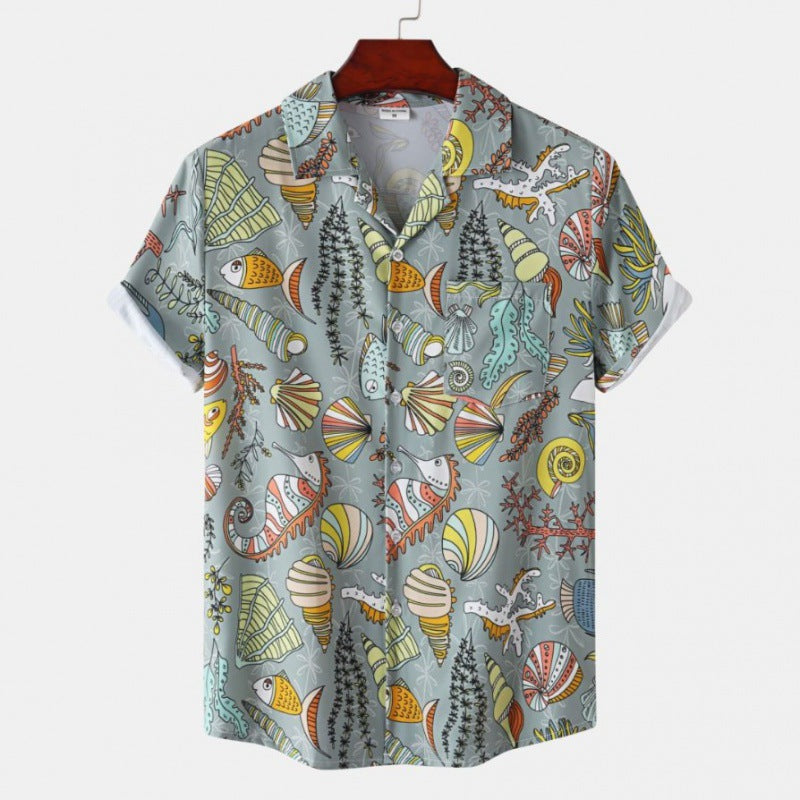 Men's Short Sleeve Hawaiian Print Shirt for Summer