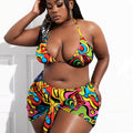 Plus Size 3 Piece Bikini Set with Cover Up for Women