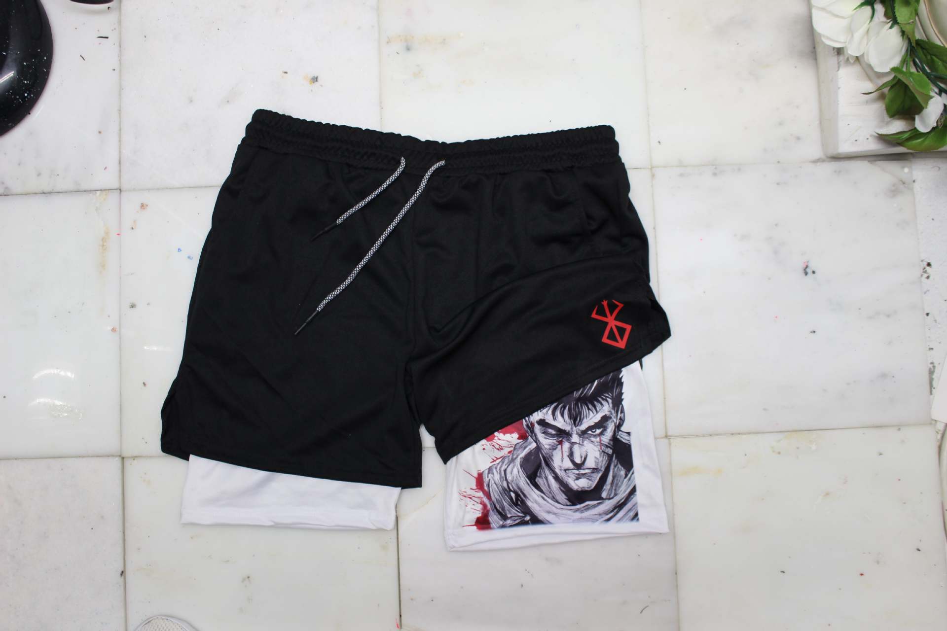 2023 Summer Men's Double Layer Anime Print Shorts