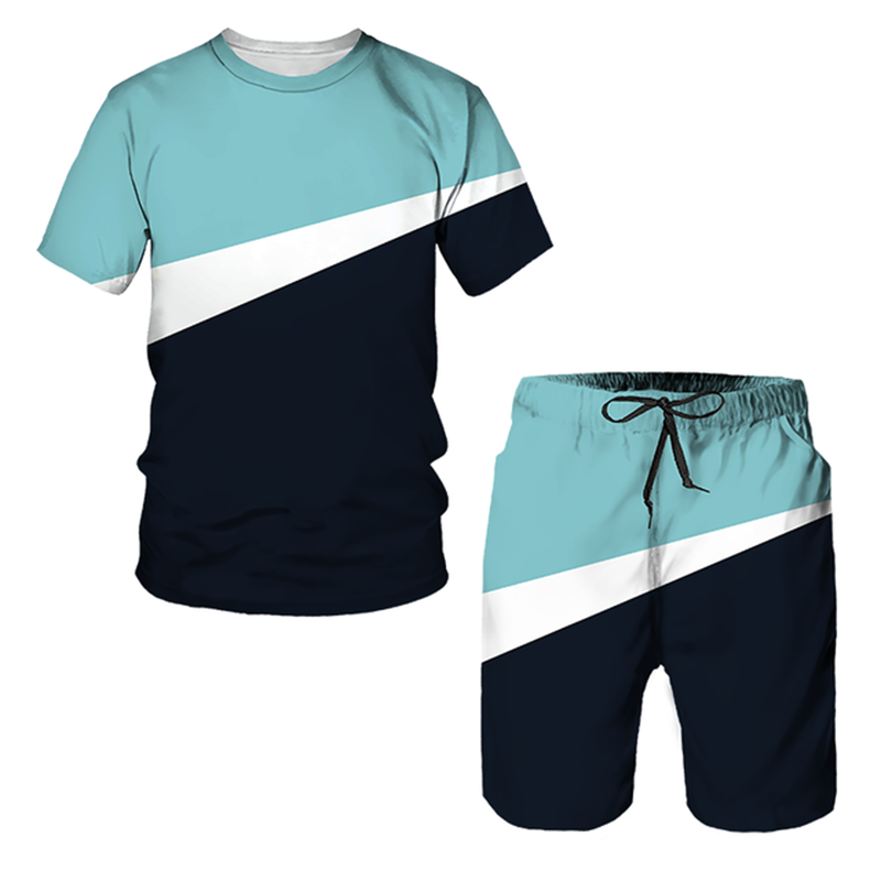 3D Printed Summer Stripe 2-Piece Men's Gym Suit