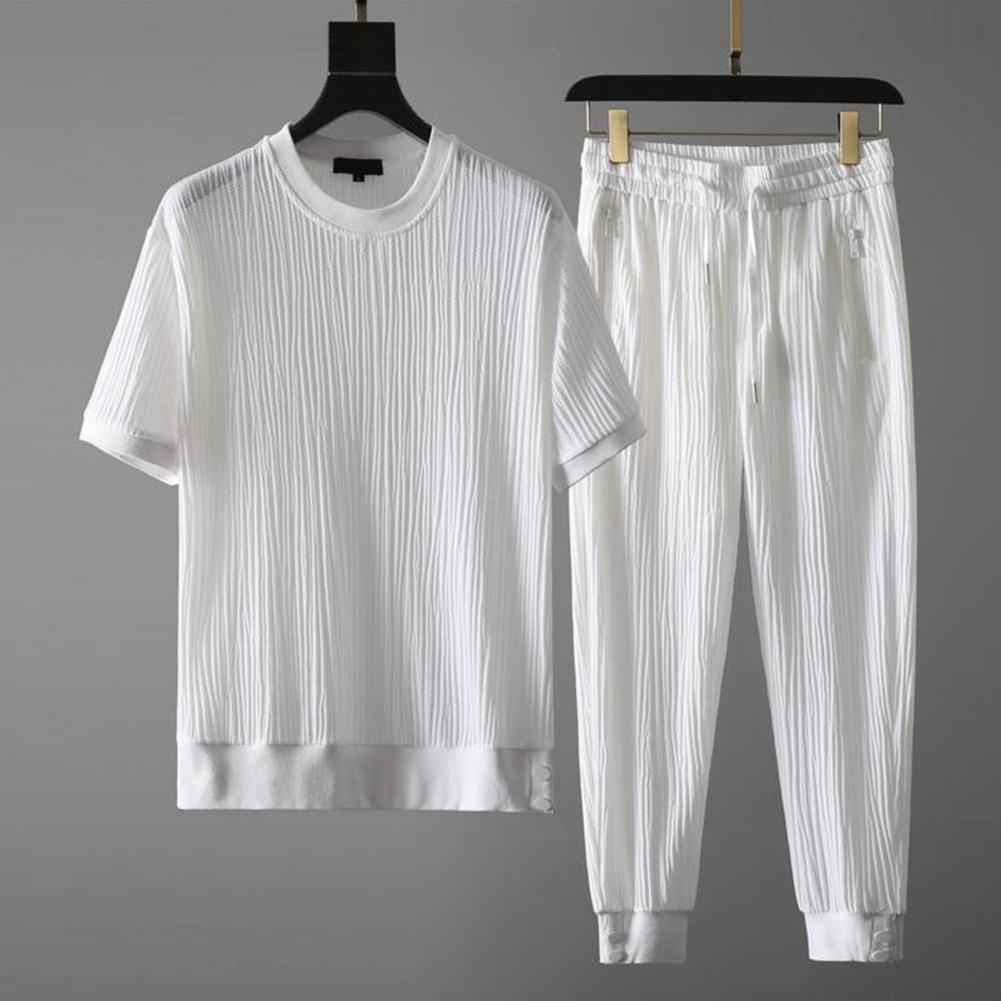 Men's Summer Outfit: Solid Color Top & Pants Set