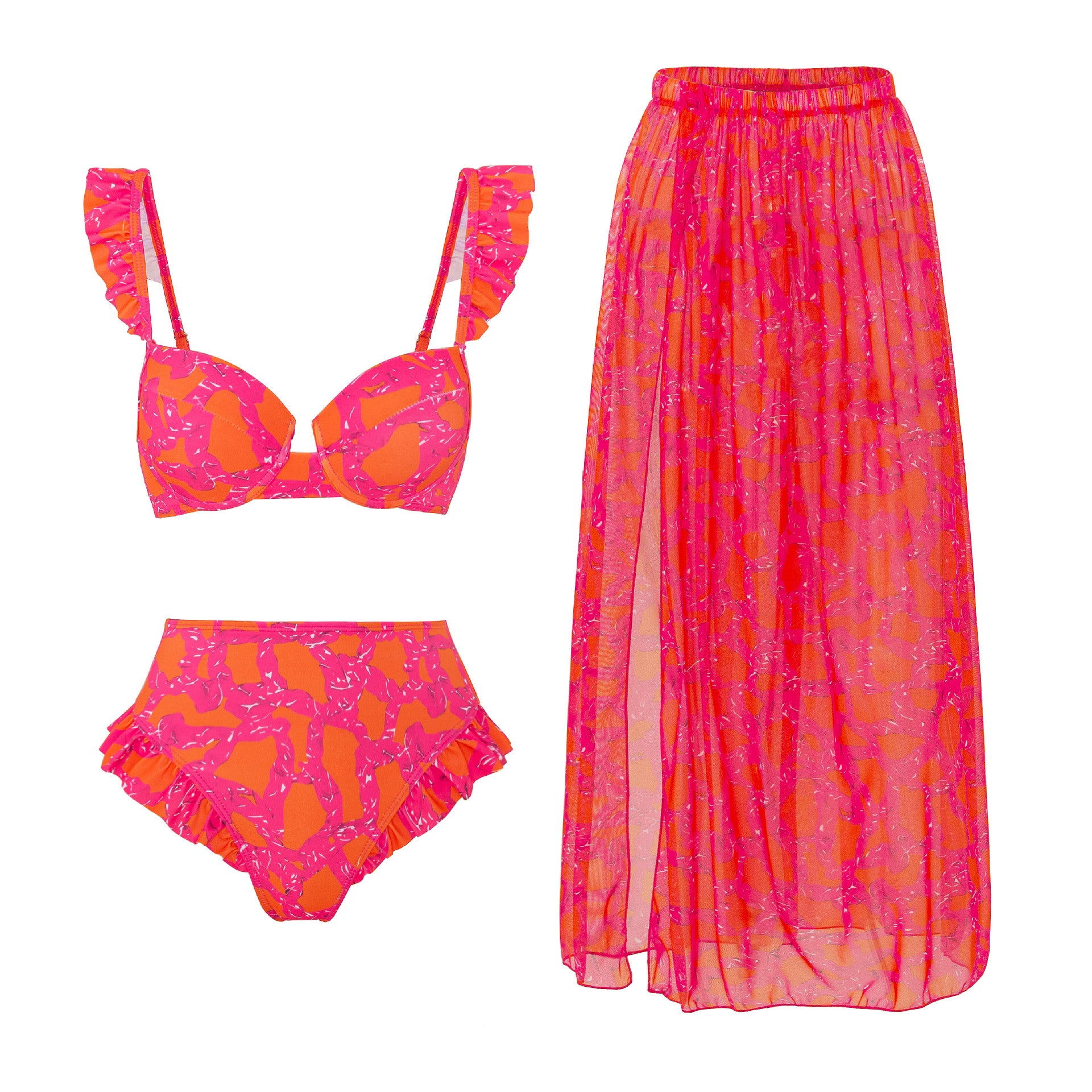 2023 Retro Three-Piece Swimsuit with Beach Skirt