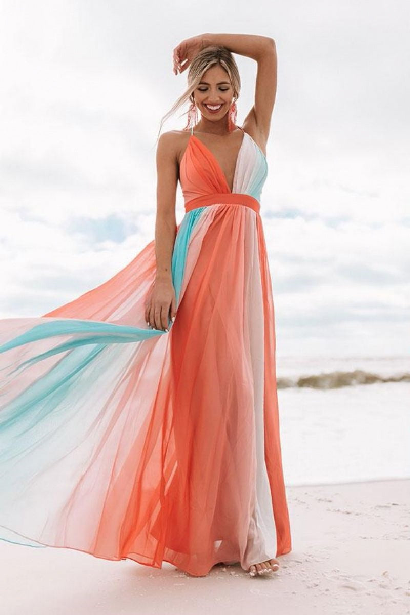 2021 Spring/Summer New Sexy Deep V Rainbow Dress
