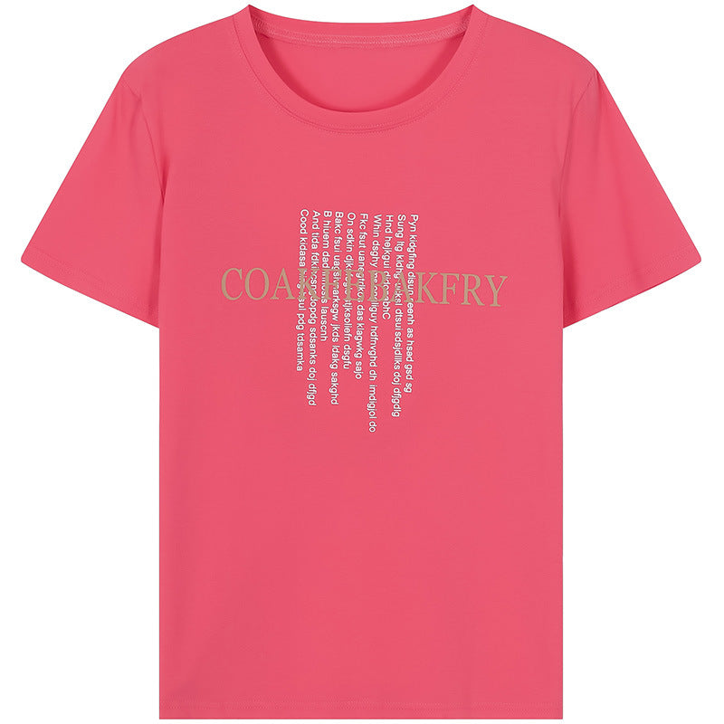 Summer Loose Cotton T-Shirt for Women - Short Sleeve
