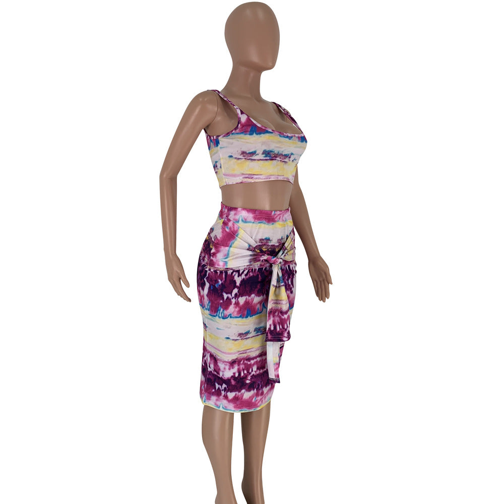 DN8241 Summer Tie-Dye Camisole Dress Set for Women