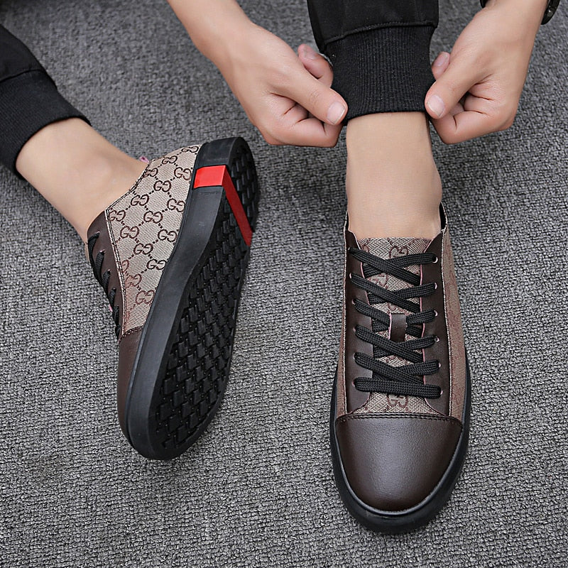 Men's Business Casual Leather Sneakers - Breathable Canvas
