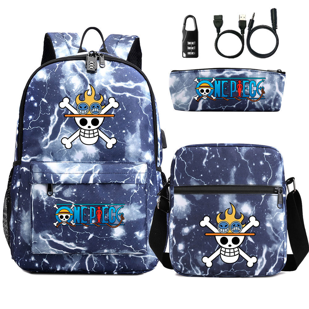 Cartoon One Piece USB Password Lock Backpack Set