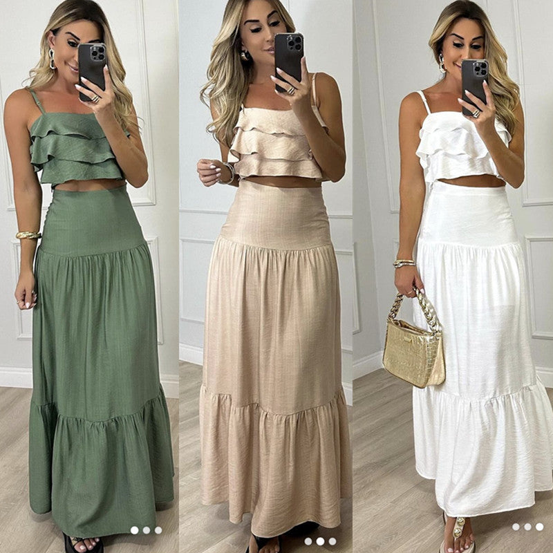 2024 Spring Summer Fashion Set with Ruffle Hem Dress