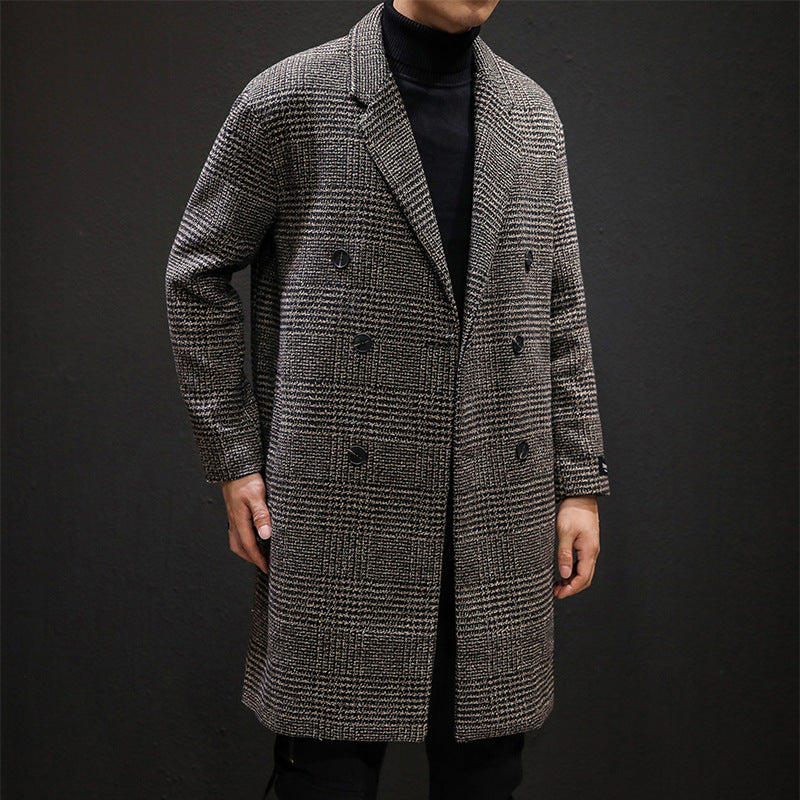 Men's Double-Breasted Plaid Overcoat - Tailored Fit