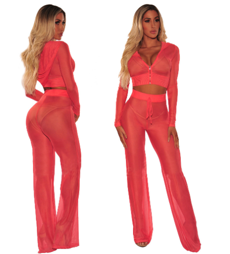 Lace Patchwork Sexy Zipper Two-Piece Women's Set
