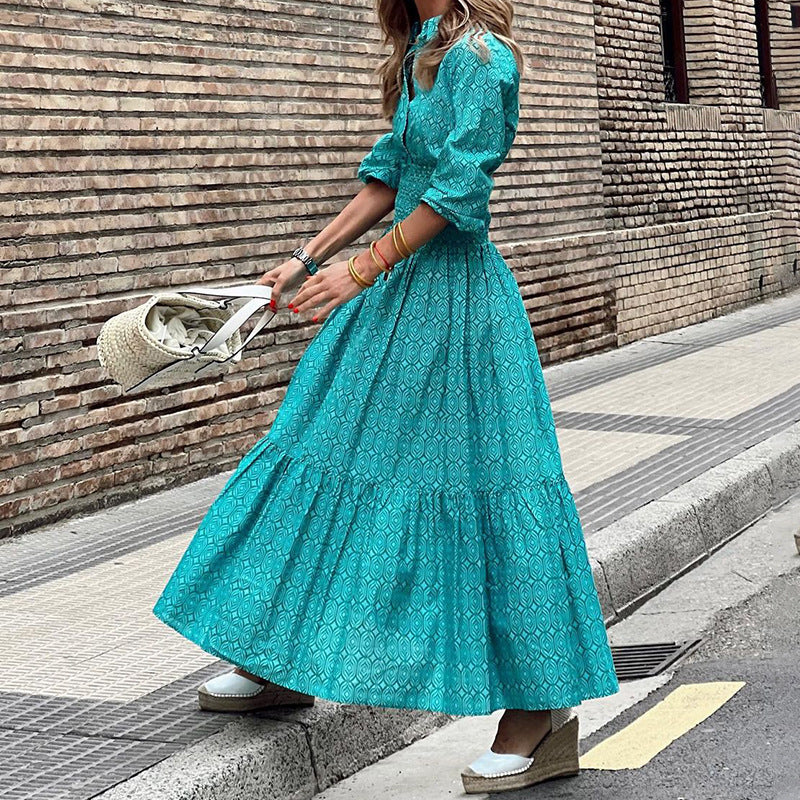 Crumpled High Waist Dress for Elegant Ladies