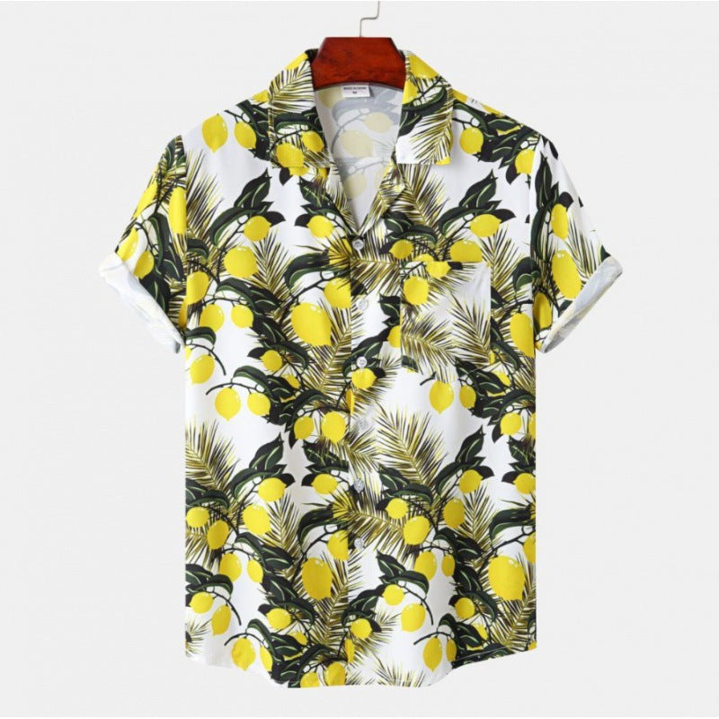 Men's Short Sleeve Hawaiian Print Shirt for Summer