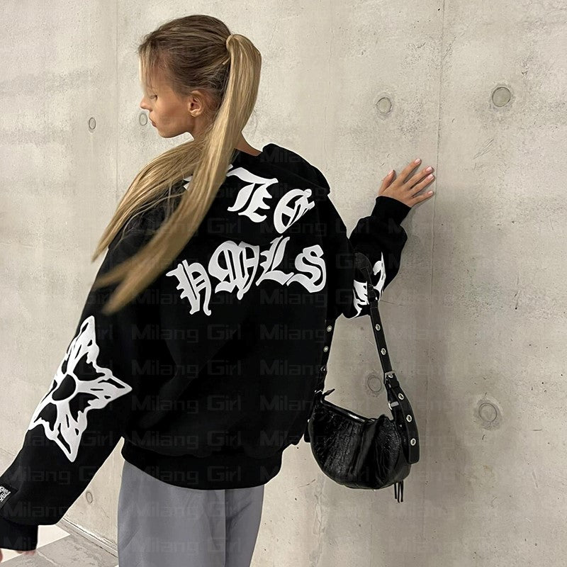 Y2K Vintage Hip Hop Jacket for Women - Casual Hoodie
