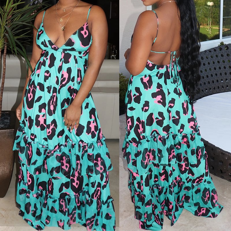 Evarisluxe Halter Leopard Print Dress