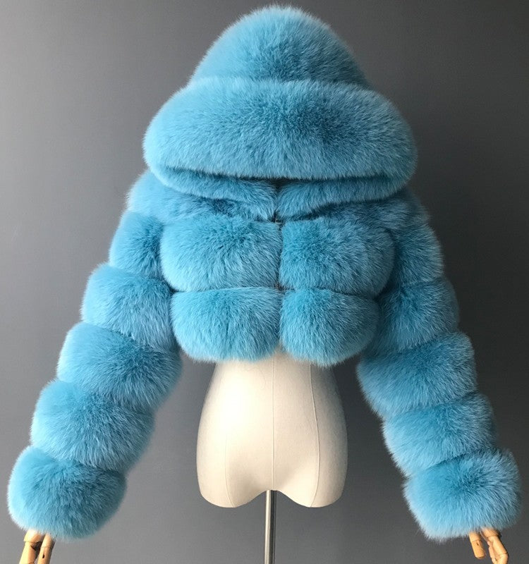 Short Hooded Faux Fur Jacket for Women