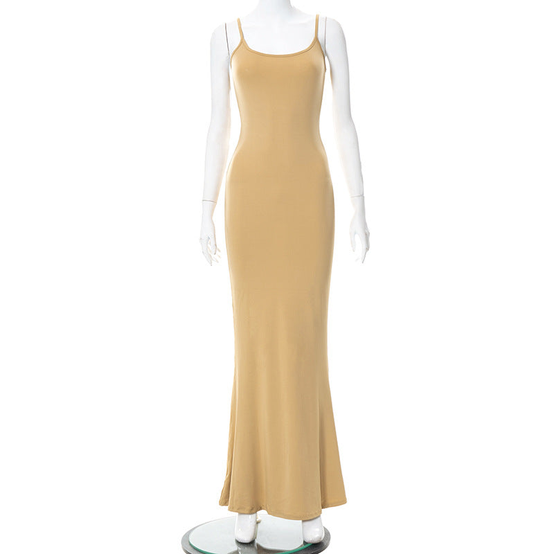 Slim Peach Fishtail Sleeveless Dress for Women