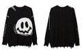 Hip Hop Men’s Ripped Smiley Face Knitted Sweater