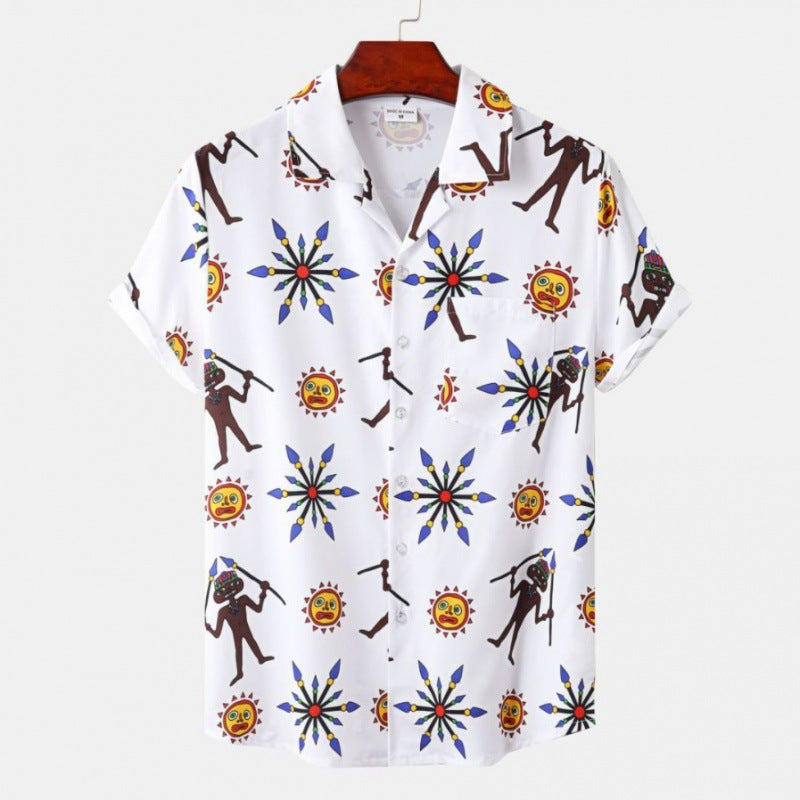 Men's Short Sleeve Hawaiian Print Shirt for Summer
