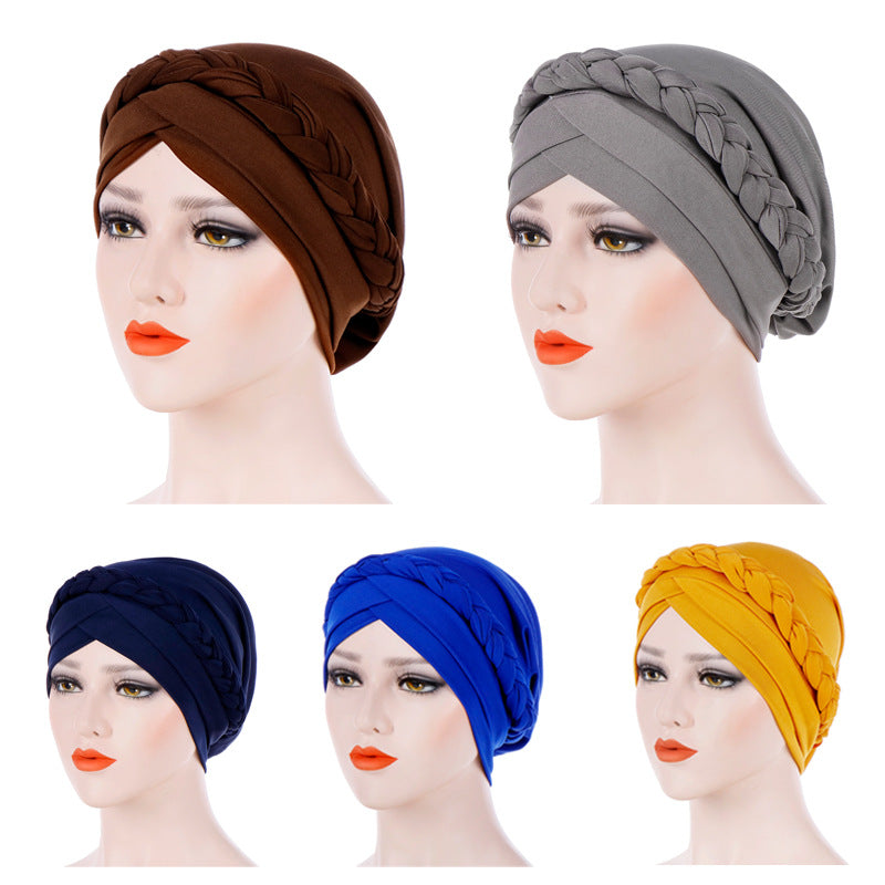 Muslim Single Braid Milk Silk Headwrap Hat 8003