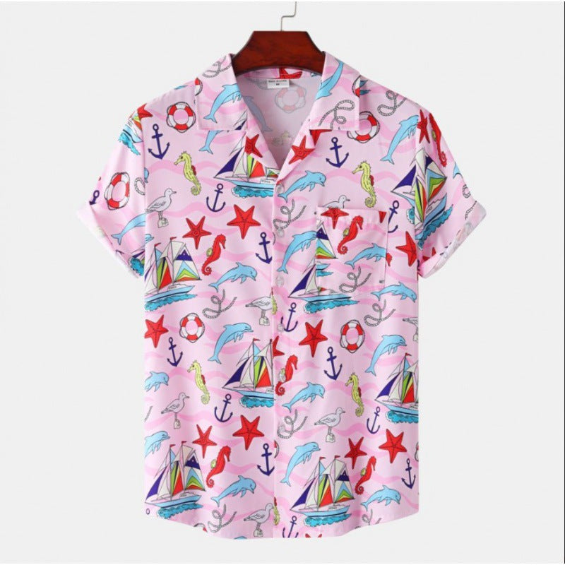 Men's Short Sleeve Hawaiian Print Shirt for Summer