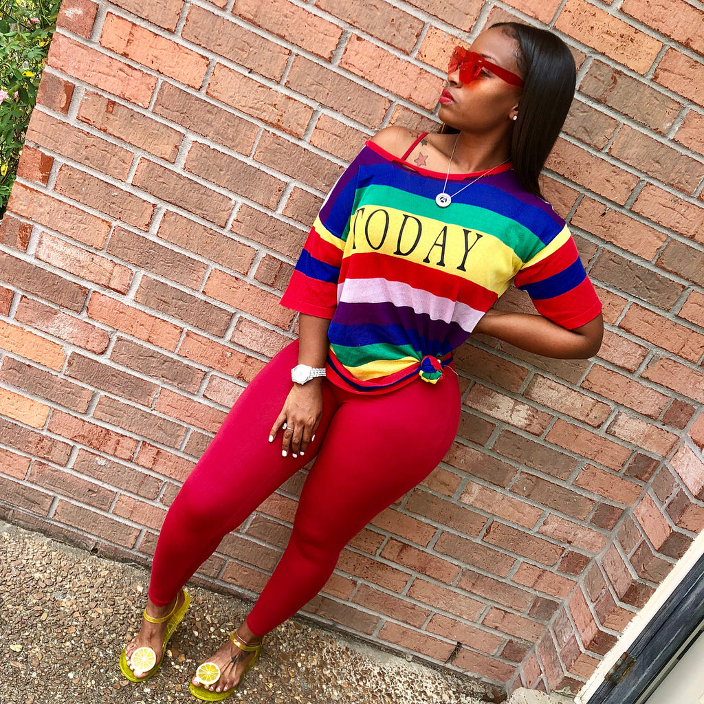 CX136 Rainbow Stripe 2-Piece Women's Set for EU/US