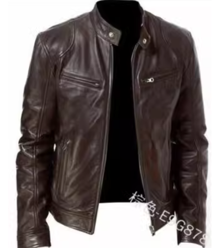 2023 Men's Slim Fit Leather Motorcycle Jacket with Zipper