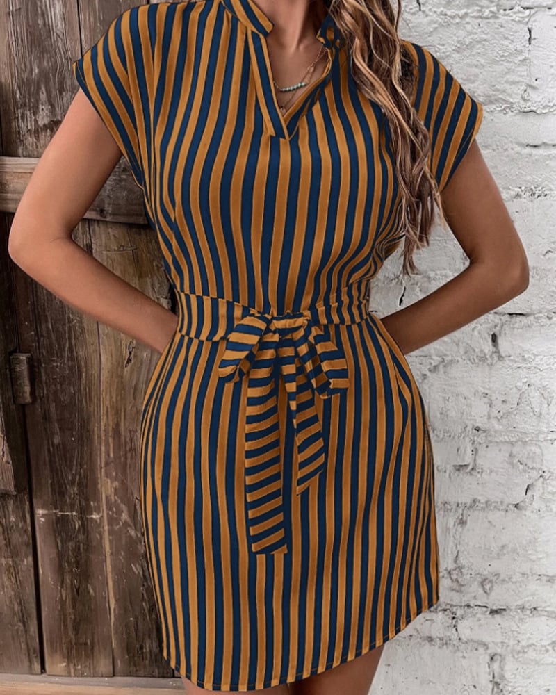 Sleeveless Striped Lace-up Dress for Women