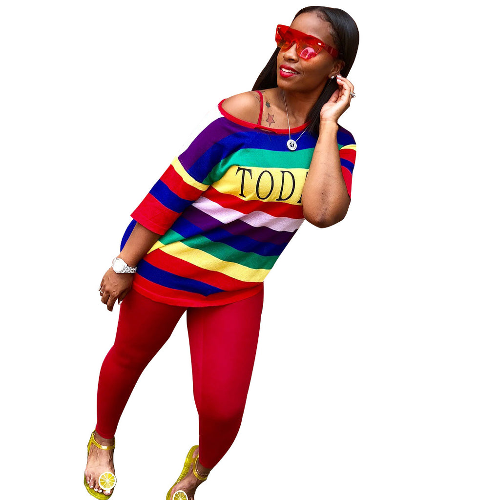 CX136 Rainbow Stripe 2-Piece Women's Set for EU/US