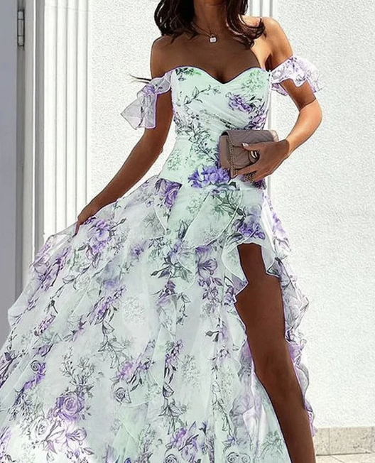 Summer Off-Shoulder Sleeveless Split Waist Skirt