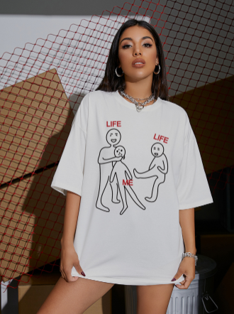 Loose Fit Printed Black T-Shirt for Women (Summer)