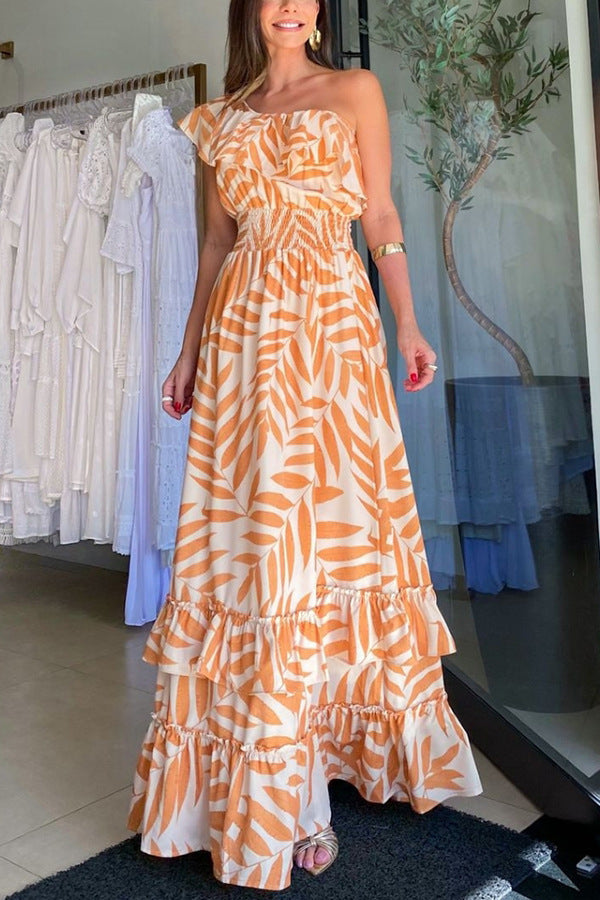 2023 Summer Women's Printed Off-Shoulder Maxi Dress