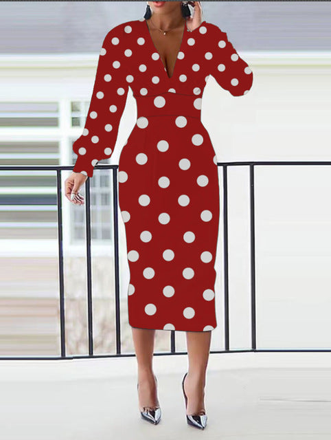 Plus Size Long Sleeve V-Neck Dress for Spring 2024