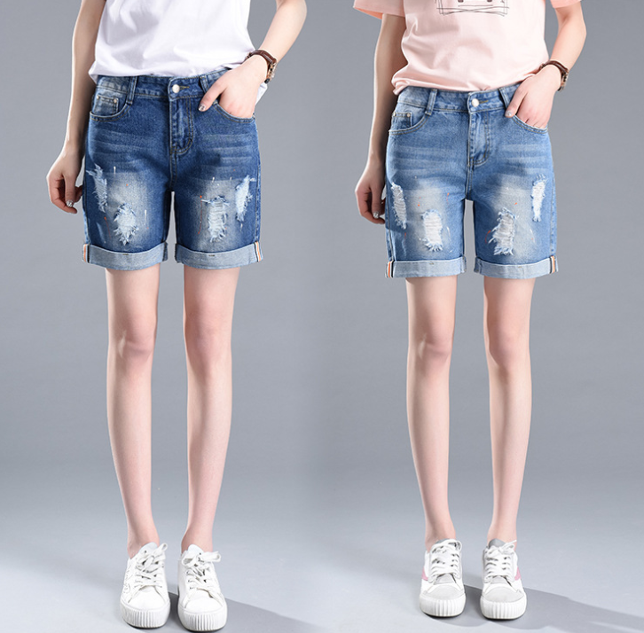 Women's Summer Distressed Cuffed Denim Shorts