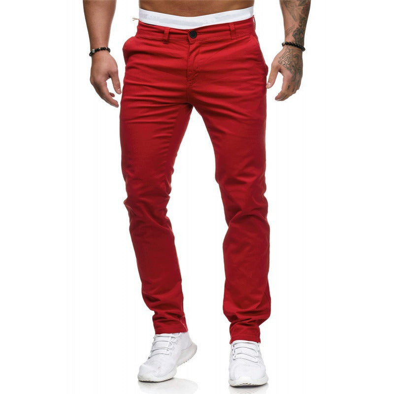 Men's Casual Slim Fit Solid Color Trousers (Wholesale)
