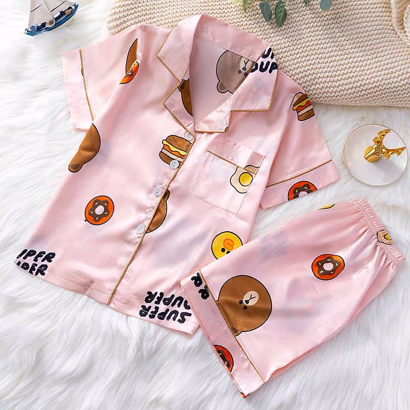 Summer Silk Pajamas for Women - Cute Short Sleeve Set