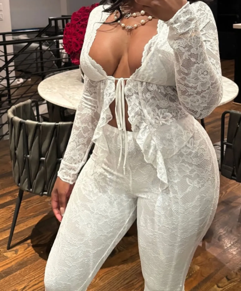 Sexy Lacing Hollow Cardigan Two-piece Suit