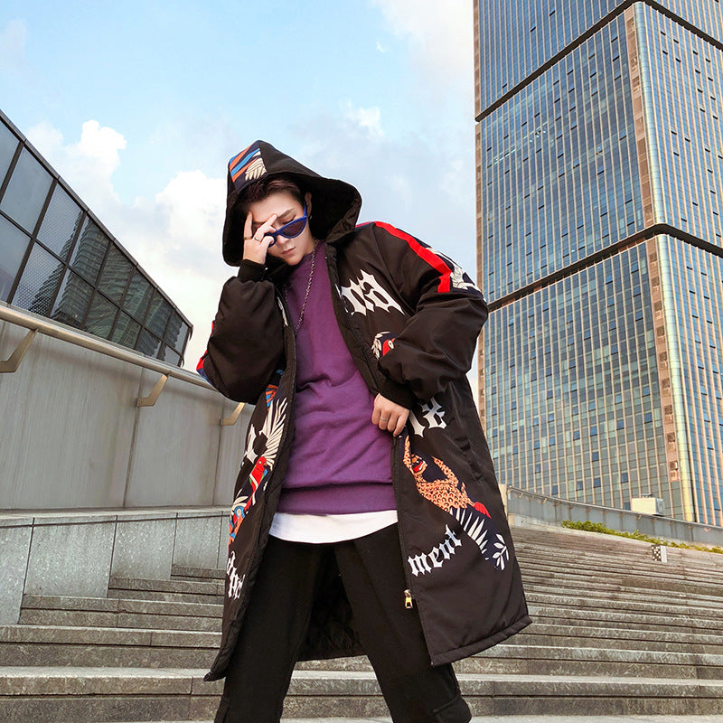 Graffiti Print Hooded Cotton Jacket for Men