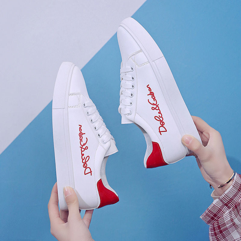 Spring Flat Casual Sneakers for Students - Women's White Shoes