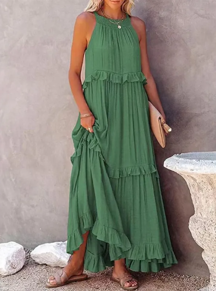 Evarisluxe Holiday Ruffled Maxi Dress