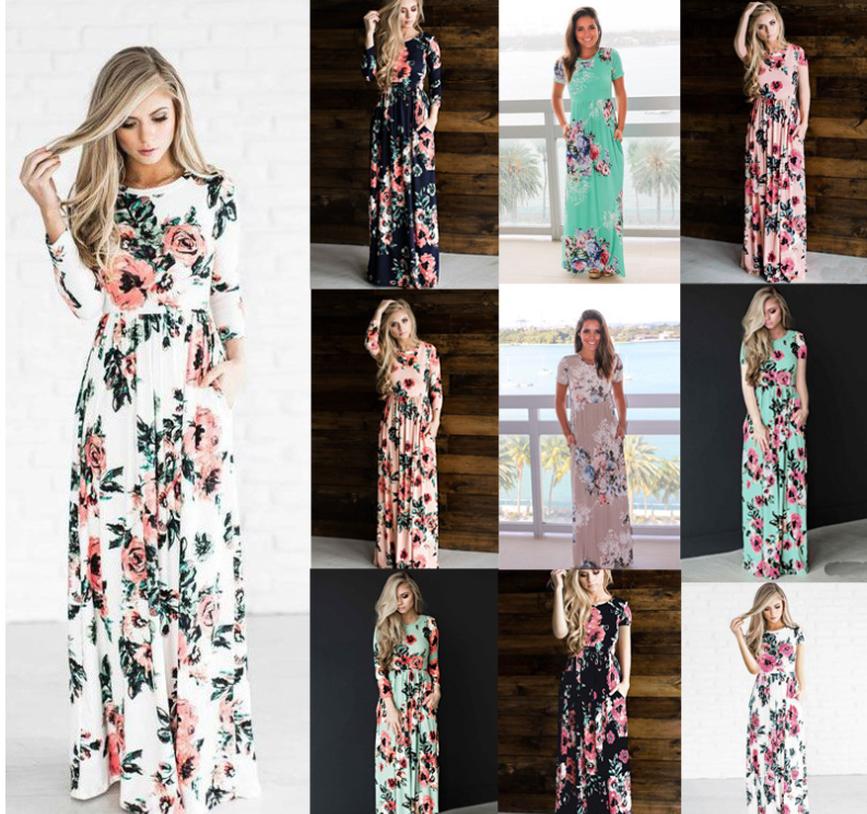 Spring Summer Long Sleeve Floral Print Dress