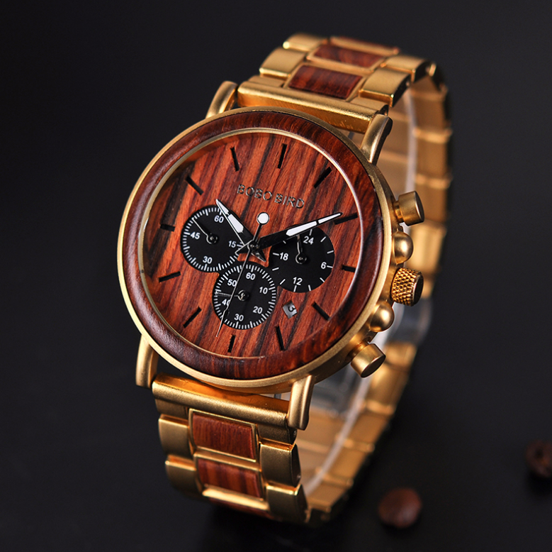 Men's Three-Eye Wooden Watch - Premium Design